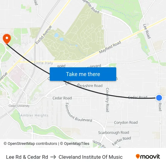 Lee Rd & Cedar Rd to Cleveland Institute Of Music map