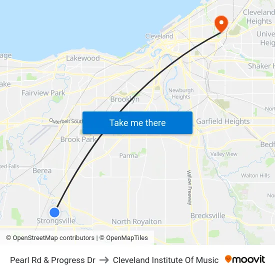 Pearl Rd & Progress Dr to Cleveland Institute Of Music map