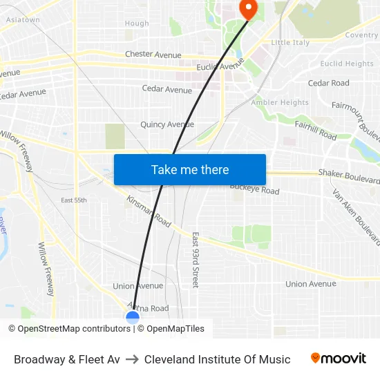 Broadway & Fleet Av to Cleveland Institute Of Music map