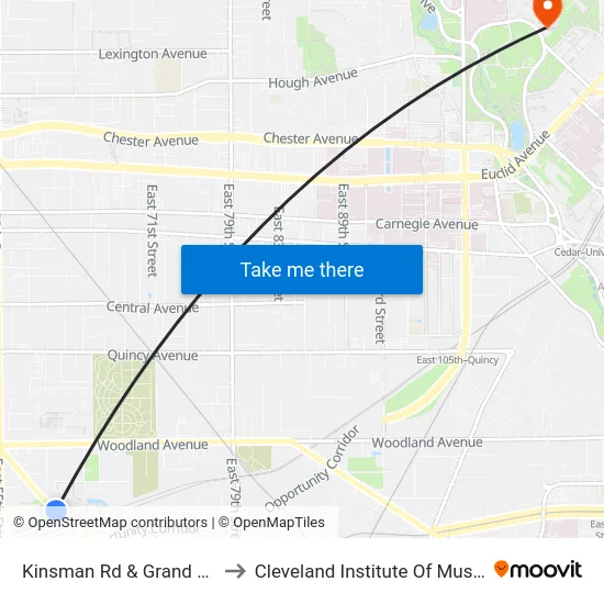 Kinsman Rd & Grand Av to Cleveland Institute Of Music map