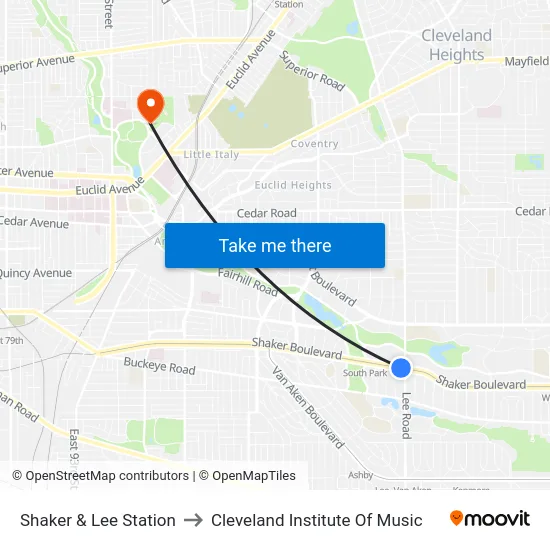 Shaker & Lee Station to Cleveland Institute Of Music map