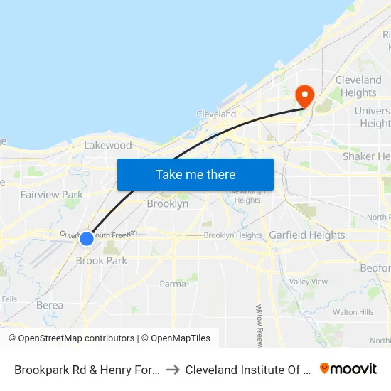 Brookpark Rd & Henry Ford Blvd to Cleveland Institute Of Music map
