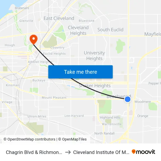 Chagrin Blvd & Richmond Rd to Cleveland Institute Of Music map