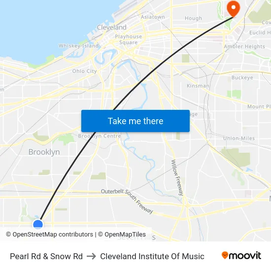 Pearl Rd & Snow Rd to Cleveland Institute Of Music map
