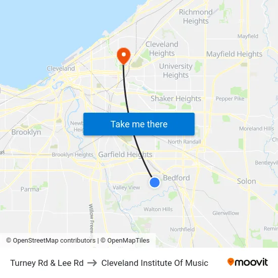 Turney Rd & Lee Rd to Cleveland Institute Of Music map
