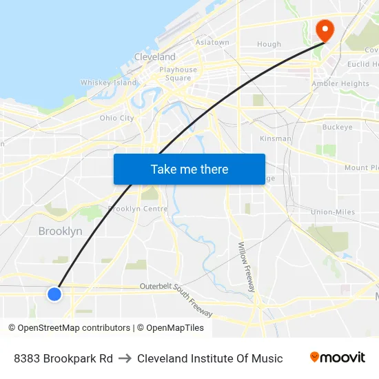 8383 Brookpark Rd to Cleveland Institute Of Music map
