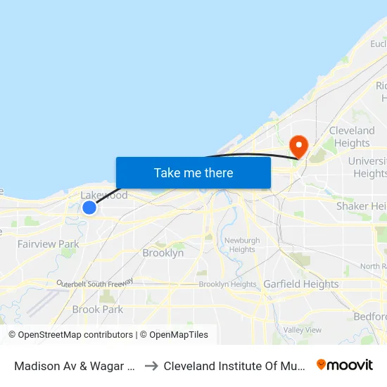 Madison Av & Wagar Av to Cleveland Institute Of Music map