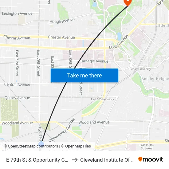 E 79th St & Opportunity Corridor to Cleveland Institute Of Music map