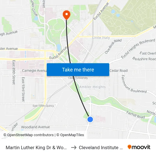 Martin Luther King Dr & Woodstock Av to Cleveland Institute Of Music map