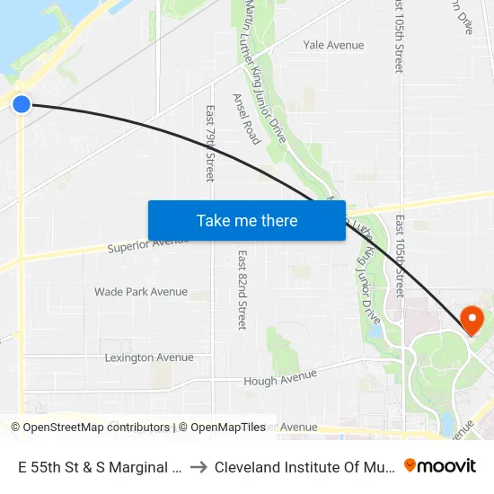 E 55th St & S Marginal Rd to Cleveland Institute Of Music map