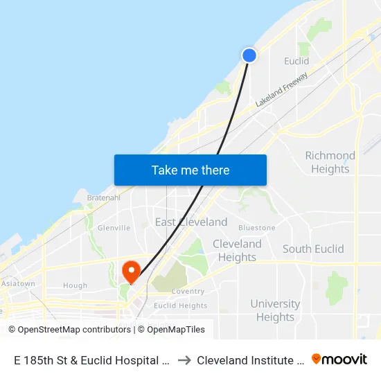 E 185th St & Euclid Hospital (Layover) #1 to Cleveland Institute Of Music map