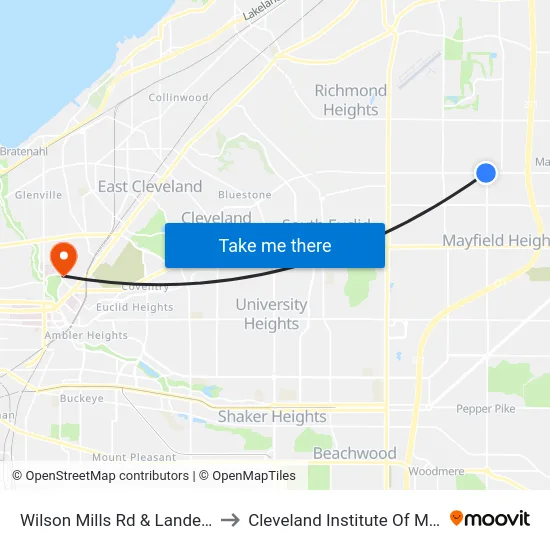 Wilson Mills Rd & Lander Rd to Cleveland Institute Of Music map