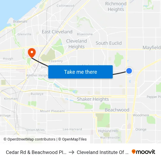 Cedar Rd & Beachwood Place Dr to Cleveland Institute Of Music map