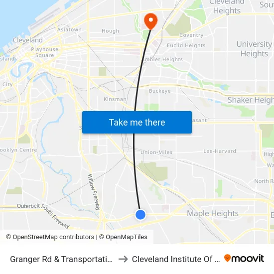 Granger Rd & Transportation Blvd to Cleveland Institute Of Music map