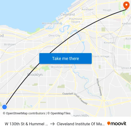 W 130th St & Hummel Rd to Cleveland Institute Of Music map