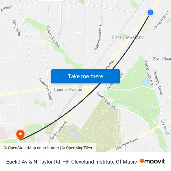 Euclid Av & N Taylor Rd to Cleveland Institute Of Music map