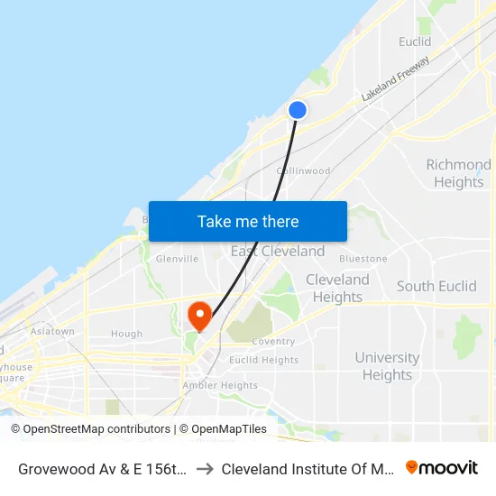Grovewood Av & E 156th St to Cleveland Institute Of Music map