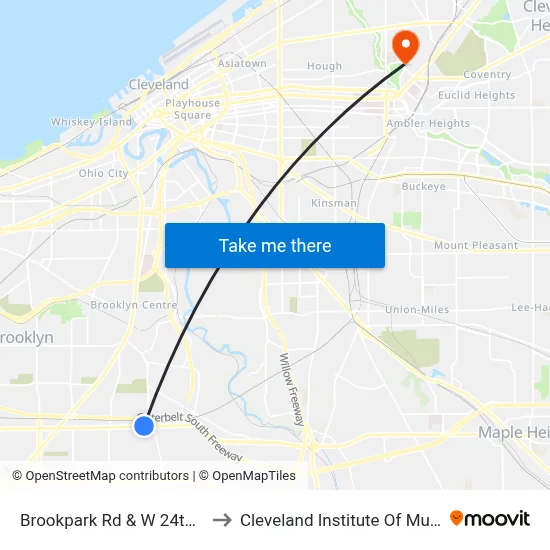 Brookpark Rd & W 24th St to Cleveland Institute Of Music map