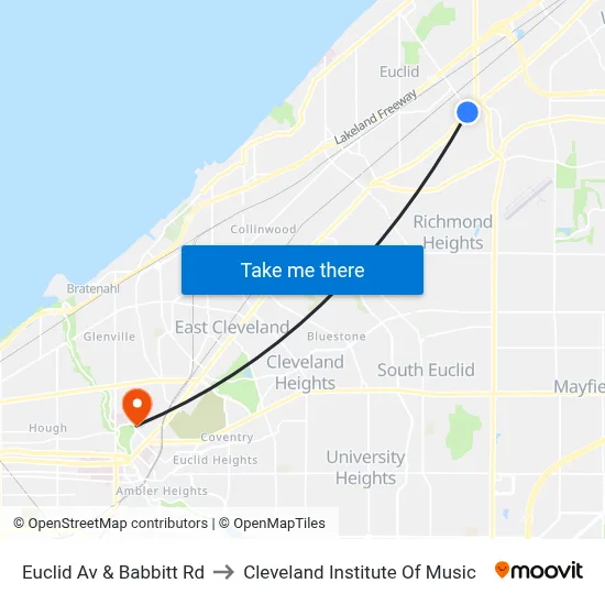 Euclid Av & Babbitt Rd to Cleveland Institute Of Music map