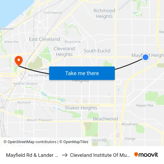 Mayfield  Rd & Lander Rd to Cleveland Institute Of Music map