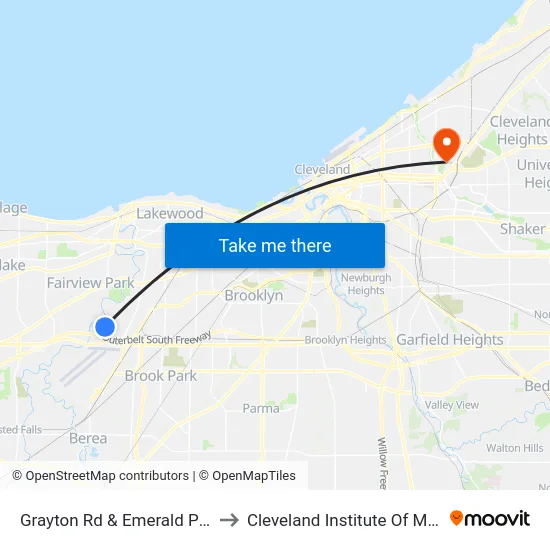 Grayton Rd & Emerald Pkwy to Cleveland Institute Of Music map