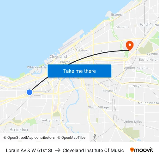 Lorain Av & W 61st St to Cleveland Institute Of Music map