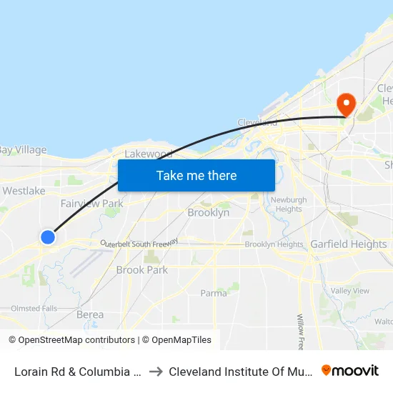 Lorain Rd & Columbia Rd to Cleveland Institute Of Music map