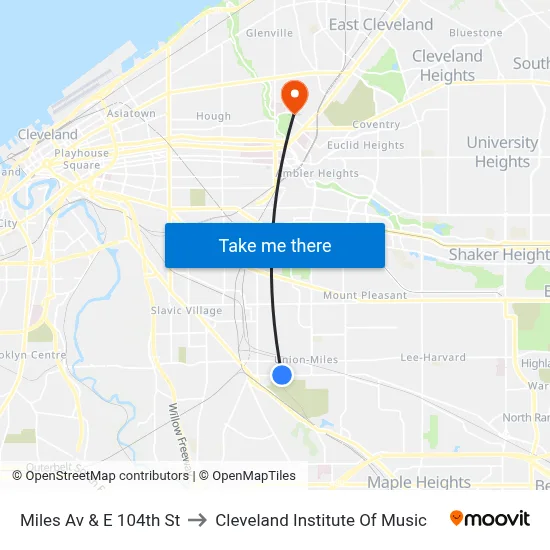 Miles Av & E 104th St to Cleveland Institute Of Music map