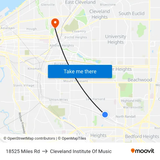 18525 Miles Rd to Cleveland Institute Of Music map