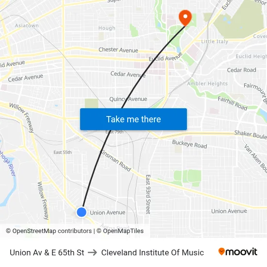 Union Av & E 65th St to Cleveland Institute Of Music map