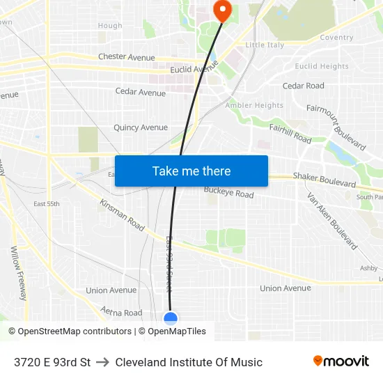 3720 E 93rd St to Cleveland Institute Of Music map
