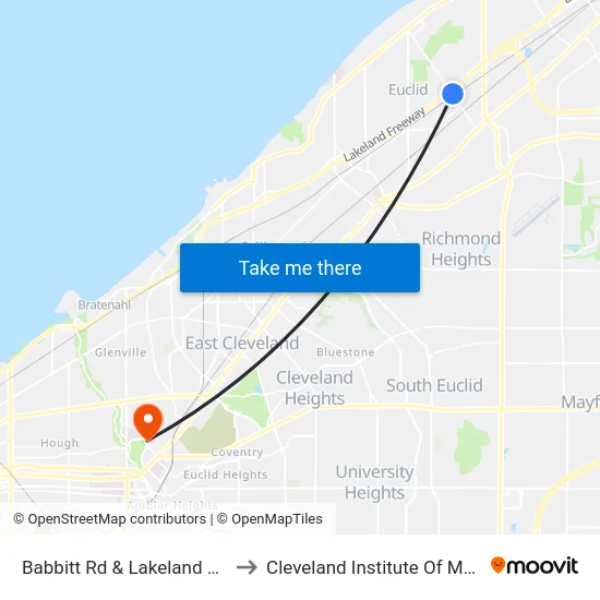 Babbitt Rd & Lakeland Blvd to Cleveland Institute Of Music map
