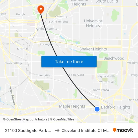21100 Southgate Park Blvd to Cleveland Institute Of Music map
