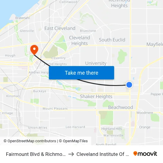 Fairmount Blvd & Richmond Rd to Cleveland Institute Of Music map