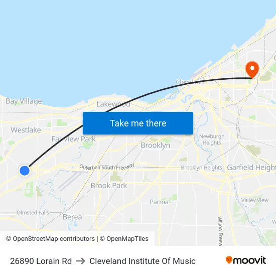 26890 Lorain Rd to Cleveland Institute Of Music map