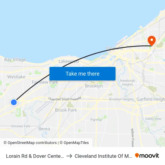 Lorain Rd & Dover Center Rd to Cleveland Institute Of Music map