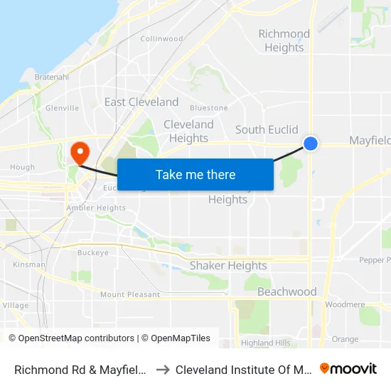 Richmond Rd & Mayfield Rd to Cleveland Institute Of Music map