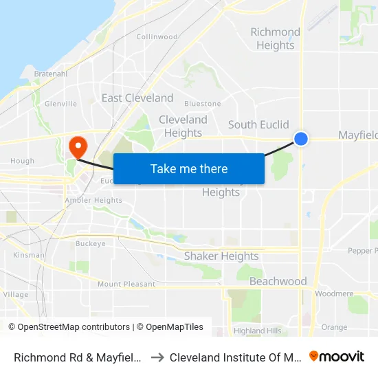 Richmond Rd & Mayfield Rd to Cleveland Institute Of Music map