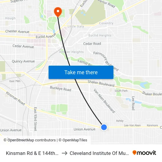 Kinsman Rd & E 144th St to Cleveland Institute Of Music map