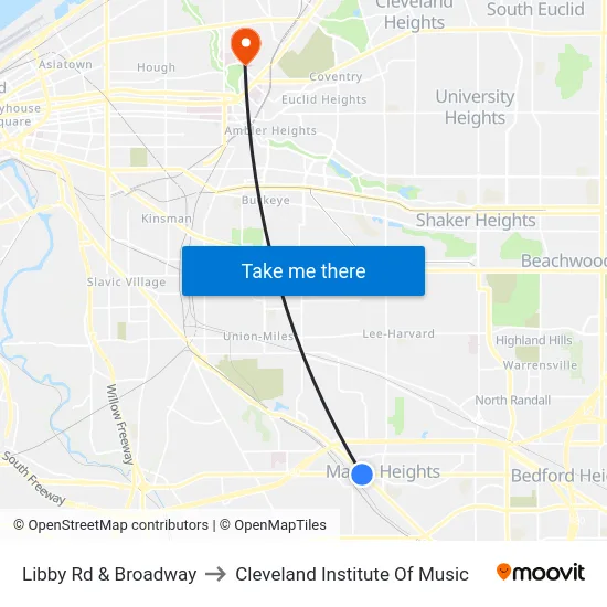 Libby Rd & Broadway to Cleveland Institute Of Music map