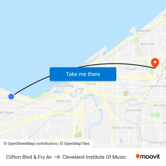 Clifton Blvd & Fry Av to Cleveland Institute Of Music map
