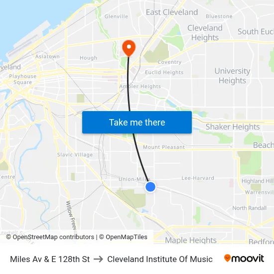 Miles Av & E 128th St to Cleveland Institute Of Music map