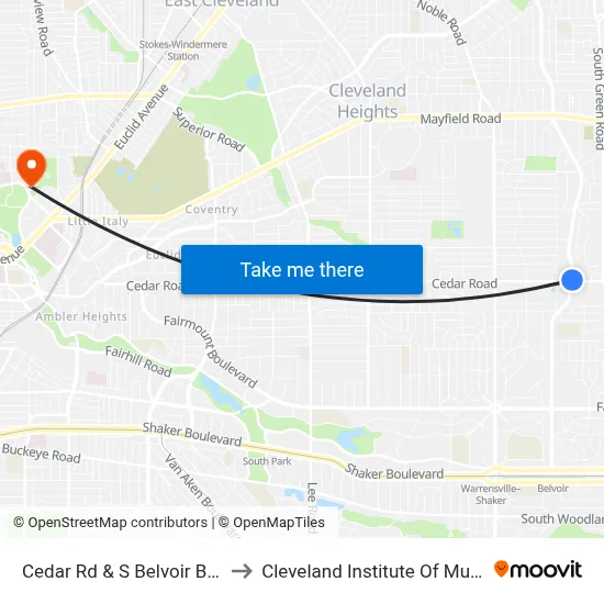Cedar Rd & S Belvoir Blvd to Cleveland Institute Of Music map