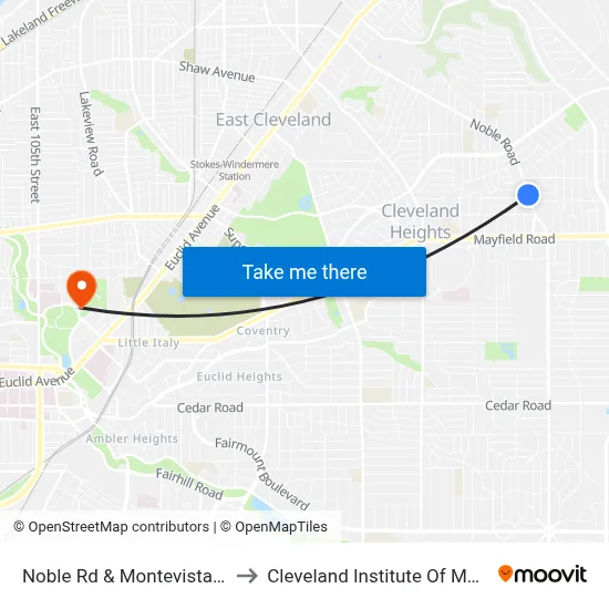 Noble Rd & Montevista Rd to Cleveland Institute Of Music map