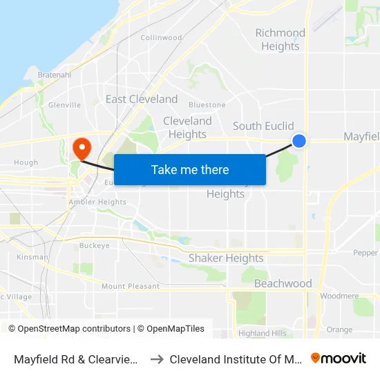 Mayfield Rd & Clearview Rd to Cleveland Institute Of Music map