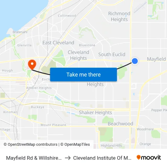 Mayfield Rd & Willshire Rd to Cleveland Institute Of Music map