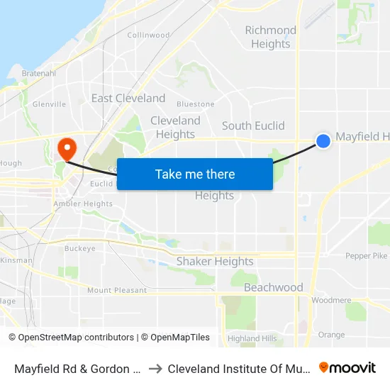 Mayfield Rd & Gordon Rd to Cleveland Institute Of Music map