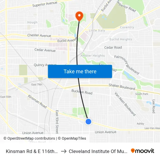 Kinsman Rd & E 116th St to Cleveland Institute Of Music map