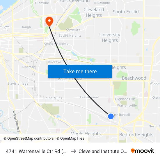 4741 Warrensville Ctr Rd (Amazon) to Cleveland Institute Of Music map