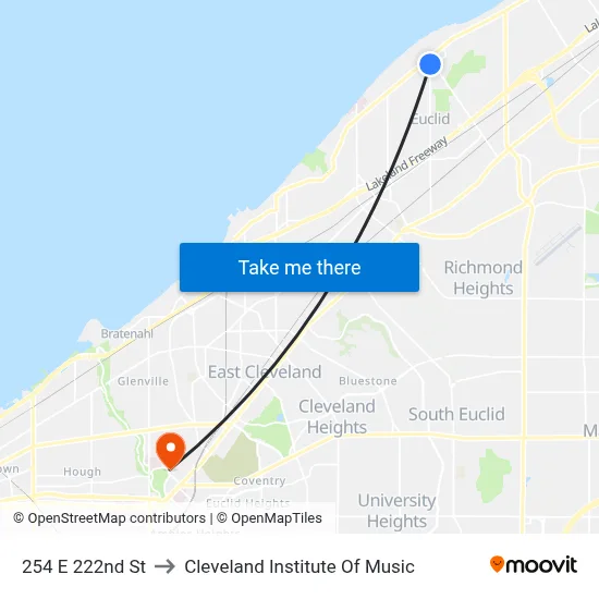 254 E 222nd St to Cleveland Institute Of Music map